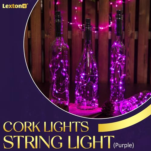 Image of Lexton Cork Light | Bottle Light | Copper String Light | Cork String Light for Home Decor, Birthdays, Party, Diwali (Purple, Pack of 2) Includes Additional 3 Button Cells for Extended Use