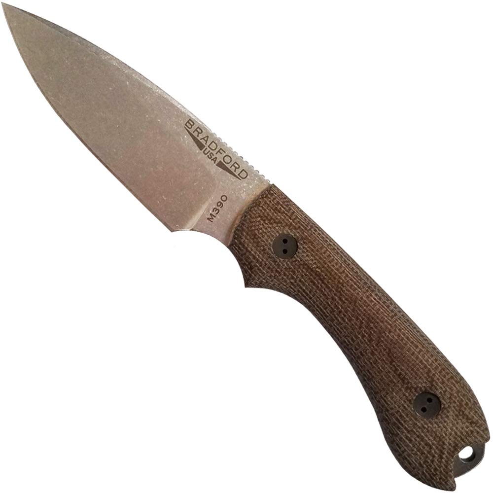 Bradford Knives Guardian 3 w/False Edge, Stonewash Finish, & Leather Sheath (3D Natural Micarta)