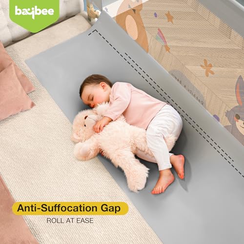 Image of BAYBEE Baby Bed Rail Guard (150x80cm), Bedrail for Baby Safety with 28 Height Adjustable, Portable Bed Side Protector for Babies Falling | Foldable Single Bed Railing for Babies Toddler (Light Grey)