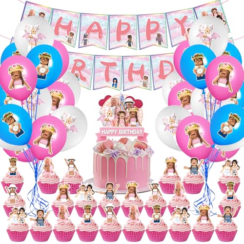 44 Pcs Roblx Decoracion Cumpleaños, Roblx Globos de Cumpleaños, Globos, Pancarta, Accesorios Para Fiesta