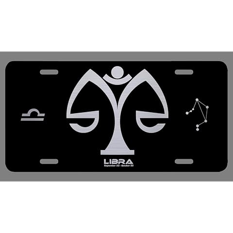 Zodiac Laser Etched Metal License Plate Gift Astrology Constellation Horoscope Astrological Aries Taurus Gemini Cancer Leo Virgo Libra Scorpio Sagittarius Capricorn Aquarius Pisces Gifts (Libra)