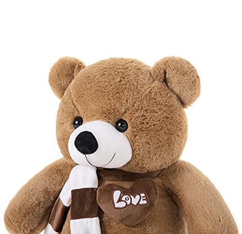 YunNasi Teddybär Groß Riesen Teddy Bär Braun 100cm Plüschtier Kuscheltier Stofftier Teddybär mit Herz und Schal