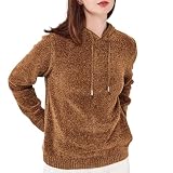 Simple&Opulence Women's Chenille Sweater Drawstring Hooded Long Sleeve Pullover Ribbed Cuff Hem Jumper Tops(Yellow Brown,M)
