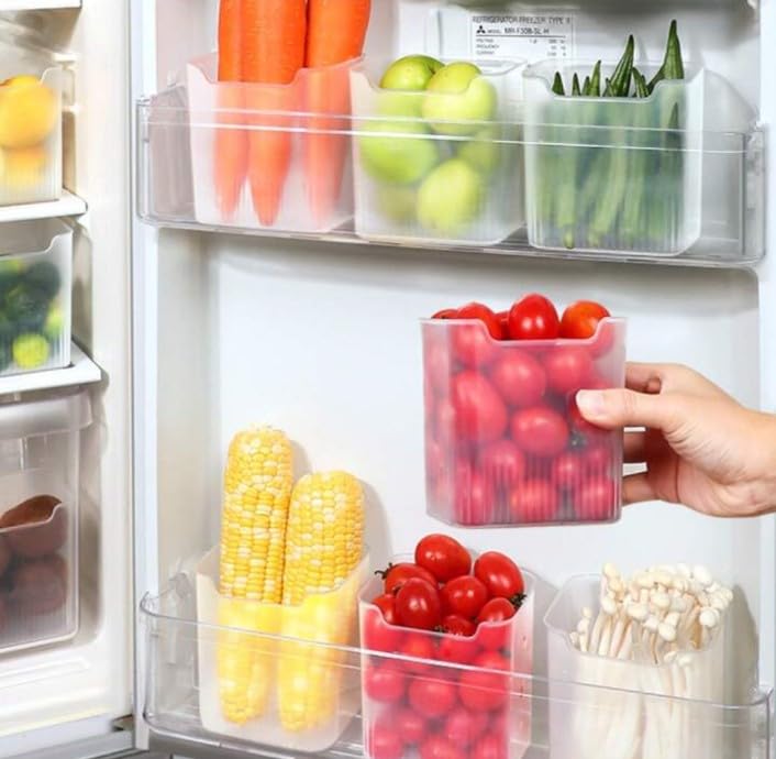 Schmieden 6pcs Food Grade Refrigerator Storage Bins, Fridge Side door Storage Refrigerator Organiser Fruits and Vegetable Container Kitchen Storage Box space saver