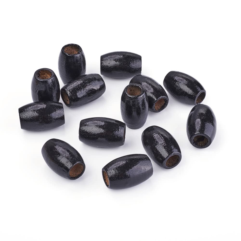 Craftdady 100pcs Dyed Barrel Natural Wood Beads Oval Black 30x20mm for Jewellery Making Macrame Hair Accessories Crafting Hole: 8~10mm โ image 1