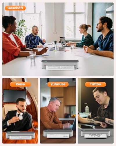 Ablemark Bluetooth Thermodrucker A4, Portable Mobiler Drucker A4 für Unterwegs, Inkless Printer Kompatibel mit Android & IOS und Laptop, Tragbarer Drucker für Zuhause, Büro, Tattoo Stencil