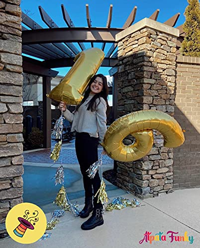 Image of Atpata Funky 16 Number Golden Foil Balloon 40 inch Size Birthday Decoration Items | Happy Birthday Decoration Kit | 16th Year Birthday Party Anniversary Wedding Decorations