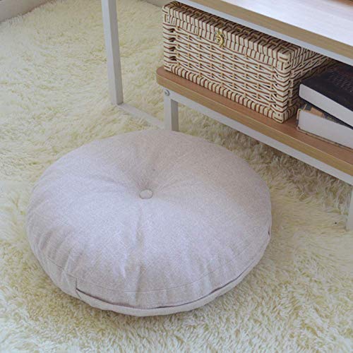 Novwang Natural Linen Round Floor Pillow Seating Cushion With Removable Zippered Cover Room Décor Pouf For Meditation, Yoga, 17.7X17.7 Inch, Beige #TOP1