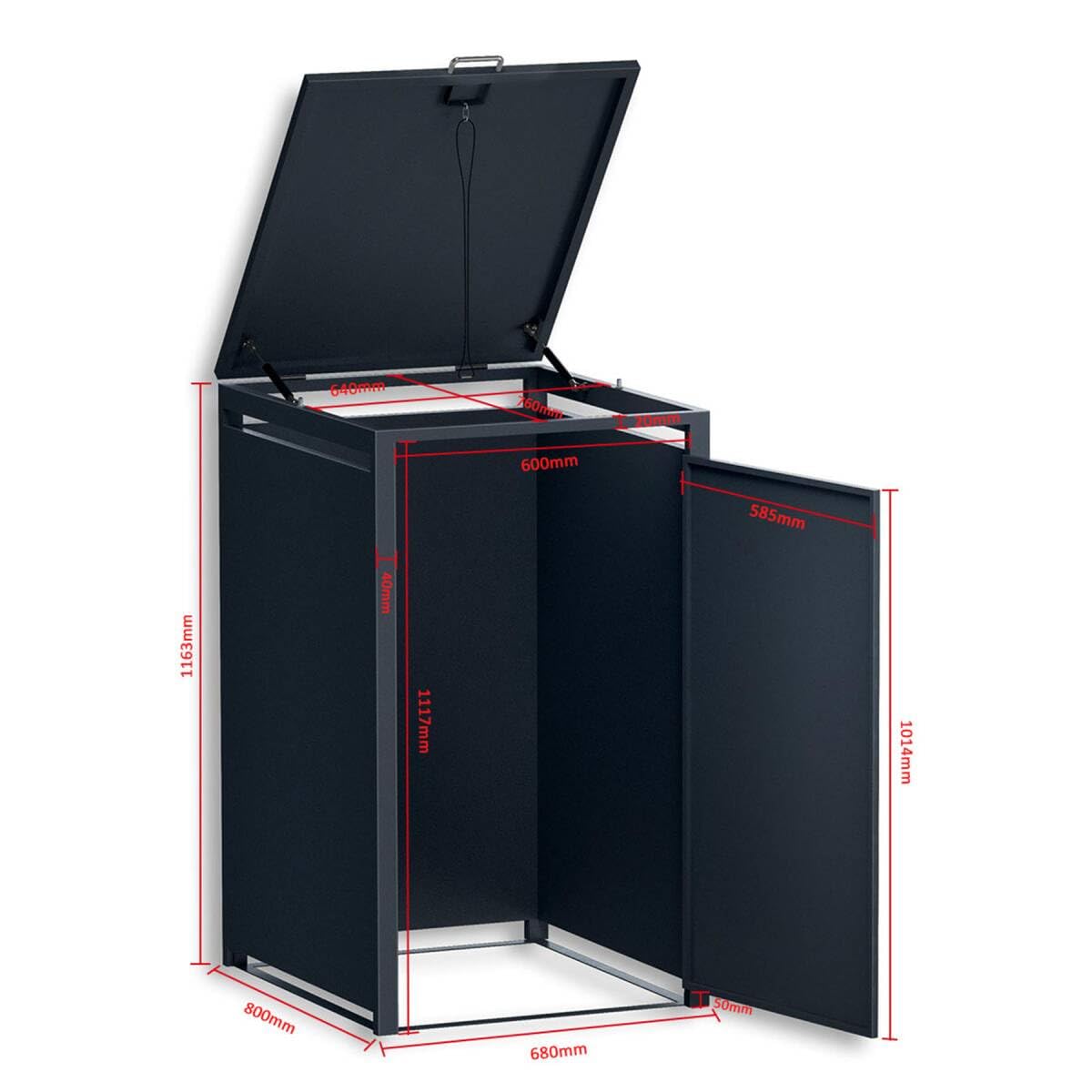 Metzler Mülltonnenbox in Anthrazit & Holzoptik 4er 240L, Mülltonnenverkleidung 4 Tonnen, witterungsbeständiger und pulverbeschichteter Stahl mit Automatikdeckel, Müllbox abschließbar