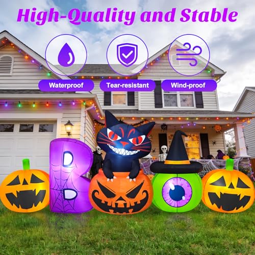 Image of Danxilu 8FT Halloween Inflatable Pumpkin with Black Cat Outdoor Decorations
