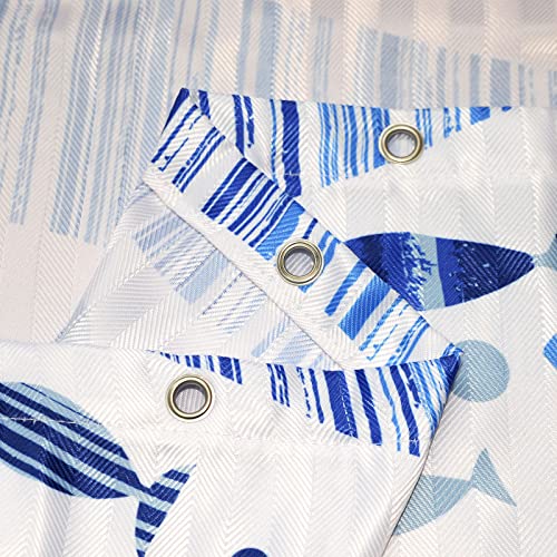 Yisure White Herringbone Texture Short Shower Curtain, Blue Fish Fabric Polyester Shower Curtain With 12 Pack Hooks, 70X60 Inch #TOP2