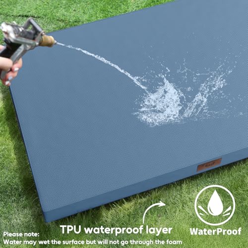 Image of Outdoor Large Dog Bed, Waterproof Dog Bed for Large Dogs, Egg Crate Foam Pet Bed with Removable Washable Oxford Cooling Cover, Blue