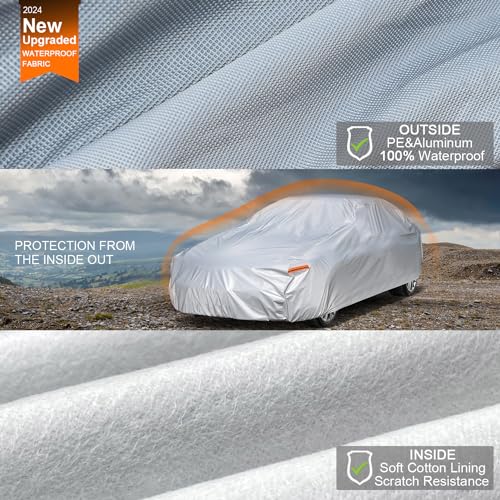 Image of Kayme 6 Layers Car Cover Waterproof All Weather for Automobiles, Outdoor Full Cover Rain Sun UV Protection, Universal Fit for Ford Shelby, Chevy Camaro Corvette, Lexus RC LC, Etc. (186-193 inch)