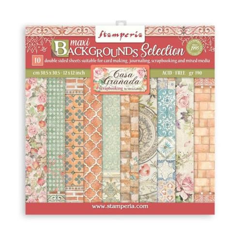 Bloc de scrapbooking Stamperia Casa Granada papier 12 x 12 inches multicolore fond maxi SBBL108