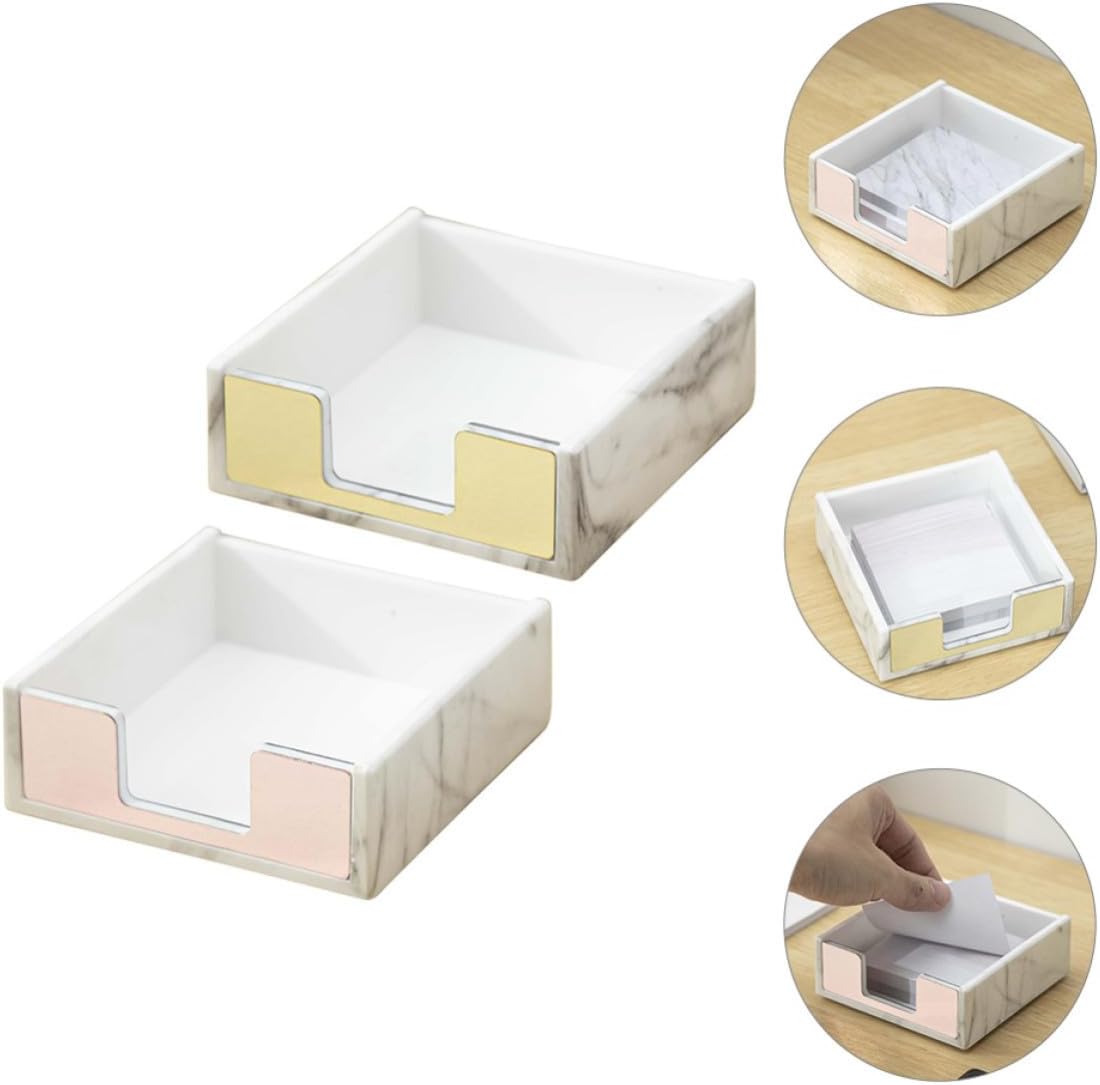 Memo Pad Holders for Scissors and Memo Pads 2pcs Marble Design Desktop Storage Organizer Acrylic and Iron Material Versatile Holder for Desktop and Makeup Organizing
