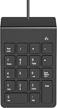USB Numeric Keypad, Number Pad, 10 Key USB Keypad with Type C Adapter