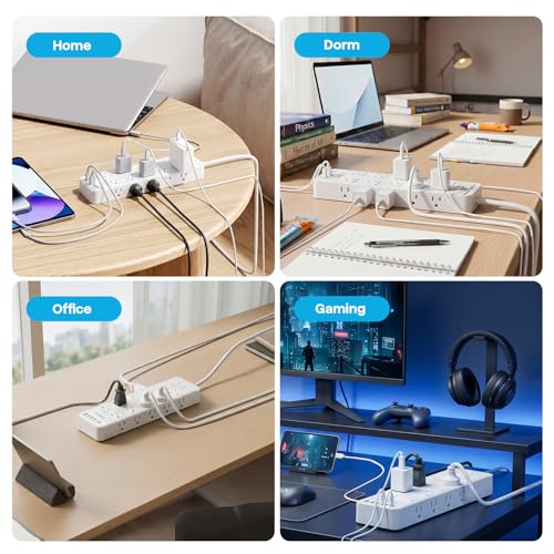 Image of 20 Outlet Power Strip with USB C,6Ft Extension Cord with Multiple Outlets, 2700 Joules Surge Protector,1875W /15A, ETL Listed for Home Office Dorm Gaming (White, 6FT)