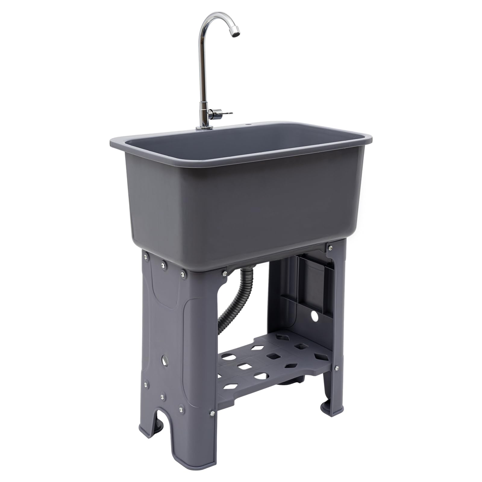 Utility Sink, Freestanding Space Saver kitchen Sink with Washboard Utility Sink Hoses and Soap Dispenser for Laundry Room, Garage, Basement (Gray)