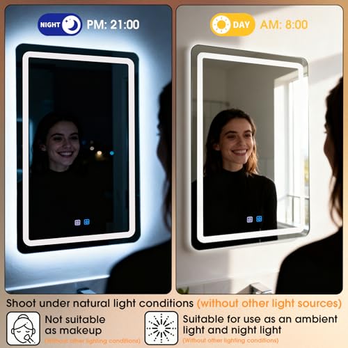 LED Bathroom Mirror, 16 x 24 Inch Anti-Fog Bathroom Mirror with Lights, Stepless Dimmable Lighted Bathroom Mirrors for Wall, Rectangle Bathroom Vanity Mirror with Front and Backlight, Vertically Only by WARM&LOVE - Image 6