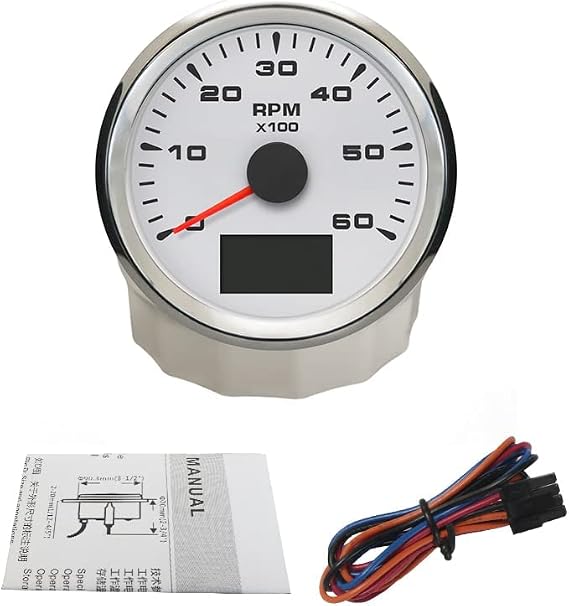 ELING Tachometer Tacho Gauge 6000RPM for Auto Marine Yacht Vehicle with 8 Colors Backlight 85mm 9-32V