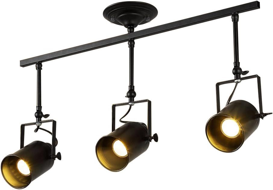 Vintage Industrial Ceiling Spotlight, FRIDEKO HOME Retro Minimalist Adjustable 3 Lamp Black Metal Track Lighting Fixture for Office Loft Hall Bedroom Restaurant Hotel Coffee Shop