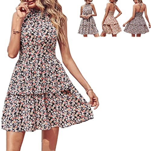 Zhongle 3D Flowers Halter Dress for Women,Sexy Floral Tassels Dress,Y2k Sleeveless Open Back Tassels Dress Sheer for Women (B-2,Large)