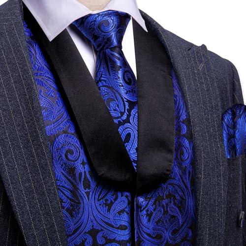 Image of Barry.Wang Mens Silk Lapel /Shawl Collar Vest Tie Sleeve Holder Set Formal /Casual Paisley Vests Wedding Tuxedo Waistcoat