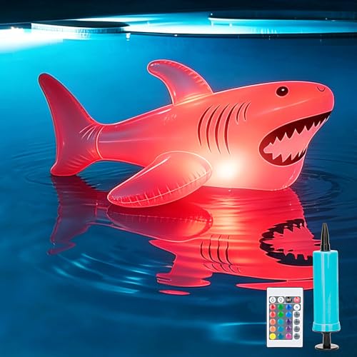 40inch Solar Pool Floats Lights IP68 Waterproof Solar Powered Shark Floating Pool Lights 16Colors RGB Inflatable Light Up Pool Float for Above Ground Pools Outdoor Swimming Pool Decorations1Pack
