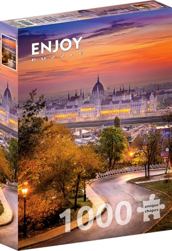 Puzzle 1000 pièces pour Adultes - Budapest au Coucher du Soleil avec Le Parlement | Finition Mate antireflet | Puzzle Amusant et exigeant | 68 x 48 cm | Cadeau Original | Enjoy