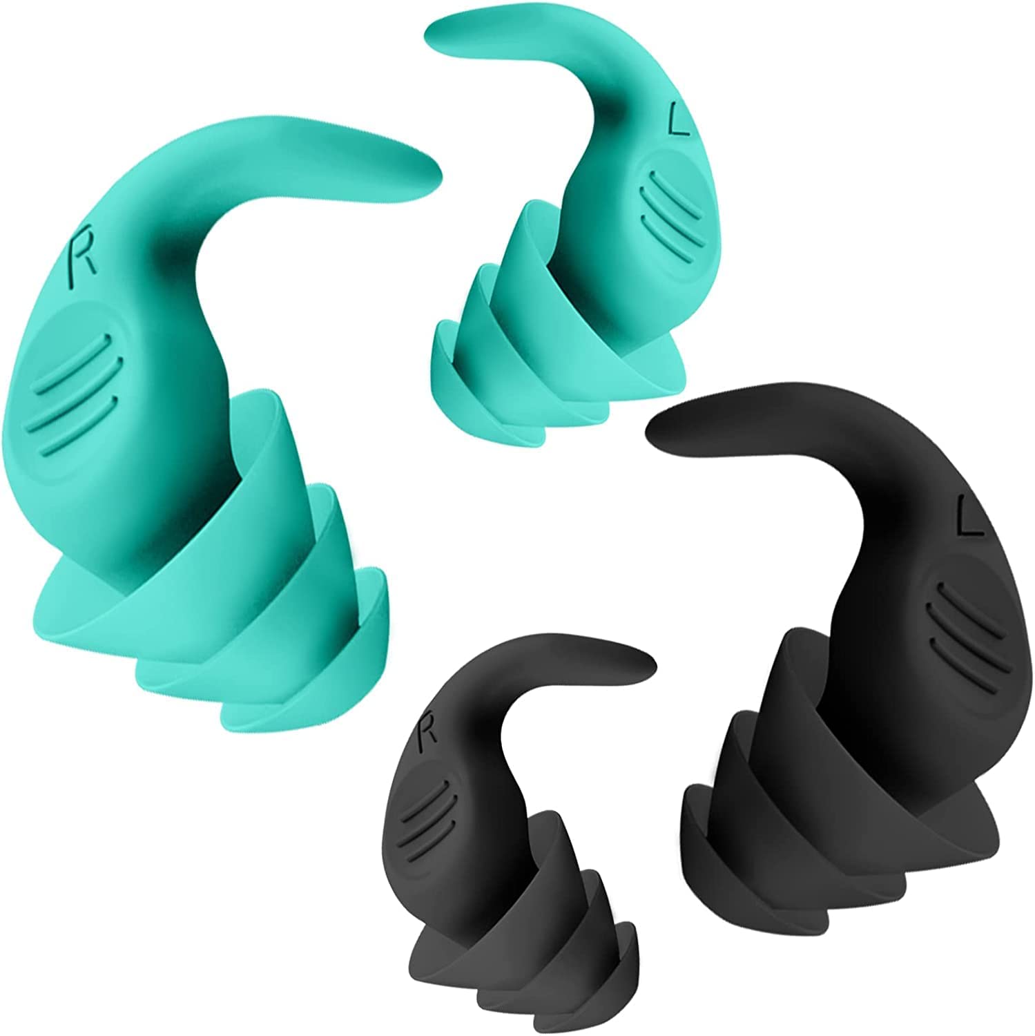 ALMEKAQUZ2 Pairs of Soundproof Earplugs, Ear Plugs for Sleeping, Reusable Silent Anti-Noise dormitory nap, with 40dB Highest NRR Airplanes Swimming Concerts Travel (Mint Green & Black)