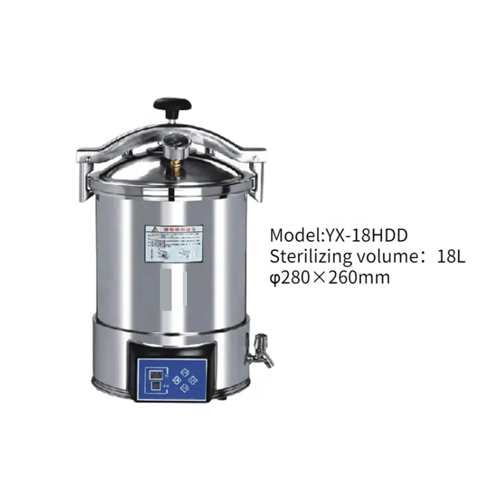 Autoclave De Laboratorio Esterilizador Vapor Alta Temperatura A Presión Portátil Pantalla LED Automatización Eficaz Y RáPido(YX-18HDD 18L)