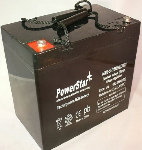 PowerStar AGM12-55-ins-16 12V 55Ah Power Boat Pontoon Electric Trolling Motor Deep Cycle Battery