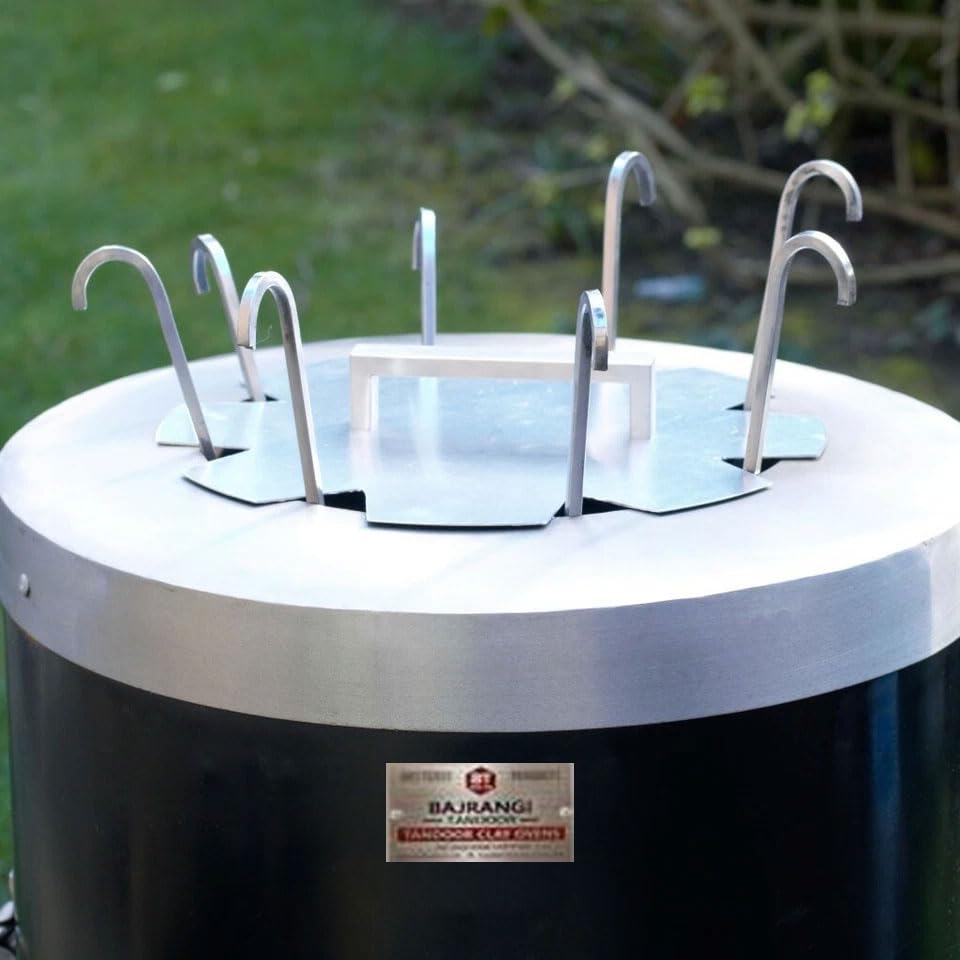 Image of Bajrangi Tandoors Pvt. Ltd. | Heavy Duty Iron Tandoor with Stainless Steel Top for Home & Commercial Use | Outdoor Charcoal Tandoor for Tandoori Roti, Naan, Kebab | Oven with Steel Lid (20x30) inches
