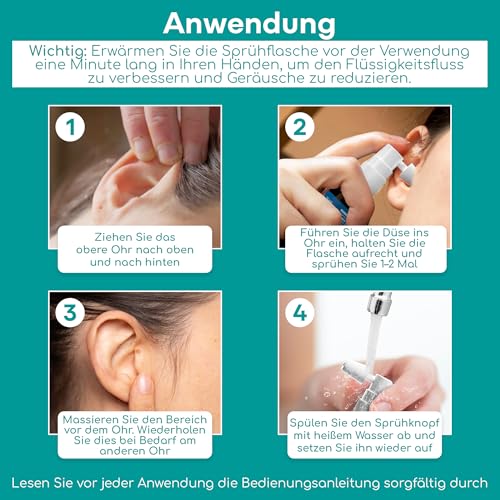 Medi Grade Ohrenschmalz Entferner Spray – Natürlicher Natriumbikarbonat Ohrenreiniger Spray für Blockierte Ohren, Ohrenschmalzentfernung – 20ml Flasche mit über 50 Ohren Spray für Einfache Anwendung