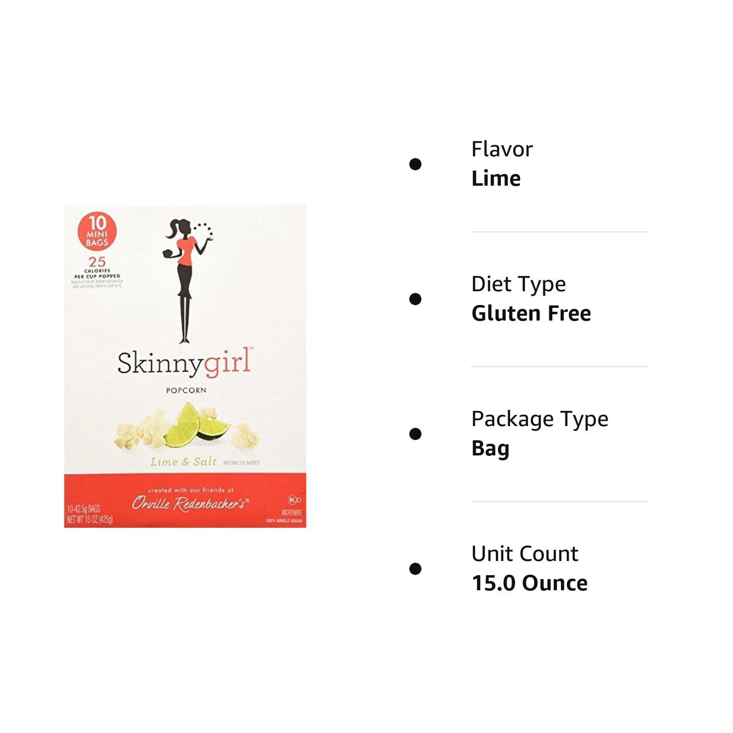 Skinny Girl Lime & Salt Popcorn 10 Mini Bags ... - Amazon.com