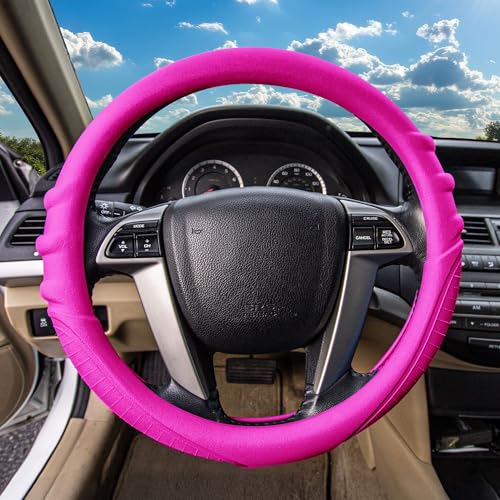 Image of FH Group Universal Fit Silicone with Grip and Pattern Massaging Grip Steering Wheel Cover Fits Most Cars, SUVs, Trucks, and Vans Hot Pink