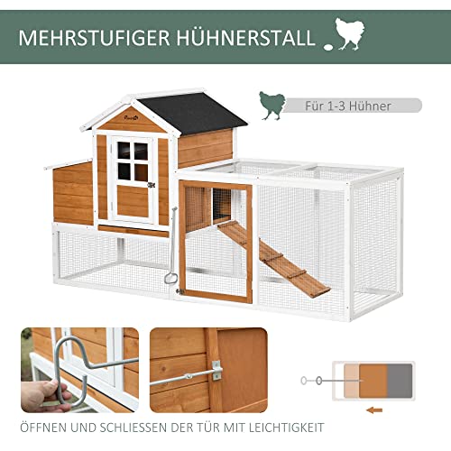 PawHut Zwerghühnerstall Zwerghühnerhaus mit Nistkasten Rampe Zwerghühnervoliere mit Auslauf Asphaltdach 2 Ebenen XXL… – Bild 8