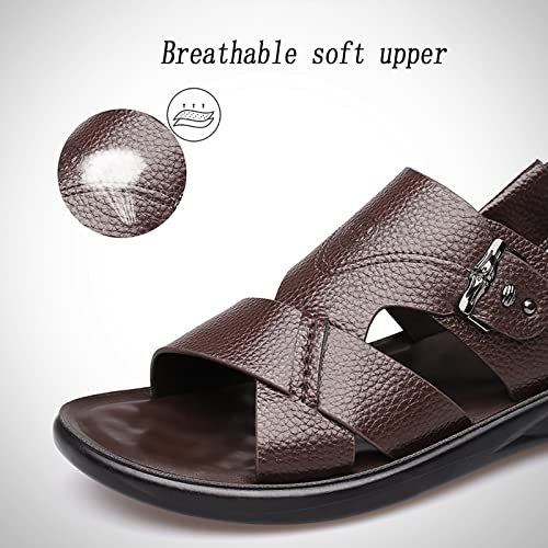 CLSQLXYJZC Mens Leather Cross Strap Sandals, Summer Cowhide Open Toe Beach Slippers, Outdoor Concave and Convex Anti-skid Texture Walking Sandals4