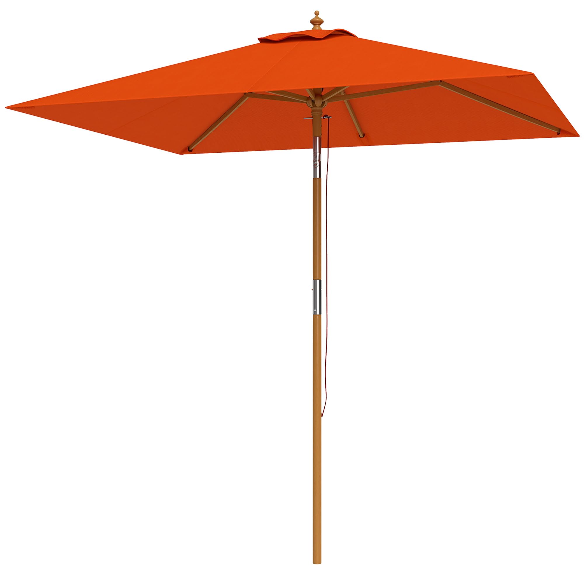 Outsunny Unisex Orange Wooden Patio Umbrella Market Parasol Outdoor Sunshade