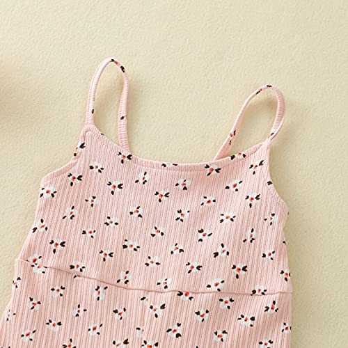Pudcoco Toddler Baby Little Girls Halter Straps Floral Bell Bottom Jumpsuit Ribbed Flare Romper Summer Outfit2