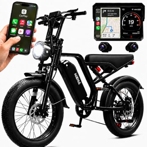 Hieha ZYON Electric Bike for Adults 1500W Peak Motor Fat Tire Ebike 70 Miles Range with Apple CarPlay & Android Auto 20 x 4.0 Full Suspension 7-Speed Electric Dirt Bike