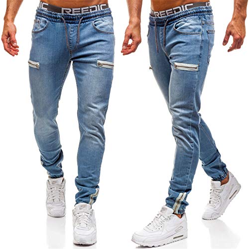 Andongnywell Men's Slim Fit Stretchy Denim Pants Slinny Casual Frosted Zipper Design Sport Jeans Trousers3