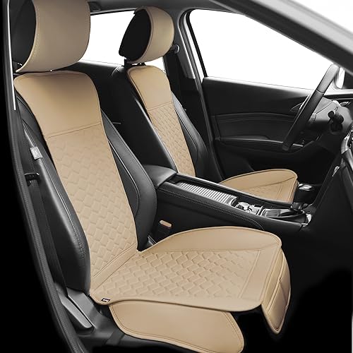 Elantrip Leather Car Seat Covers Front 2PC Waterproof Universal Fit Beige