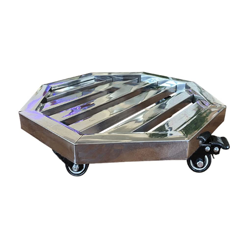 Chariot à plantes robuste en acier inoxydable 35 cm roulettes plateau pot de fleurs ext