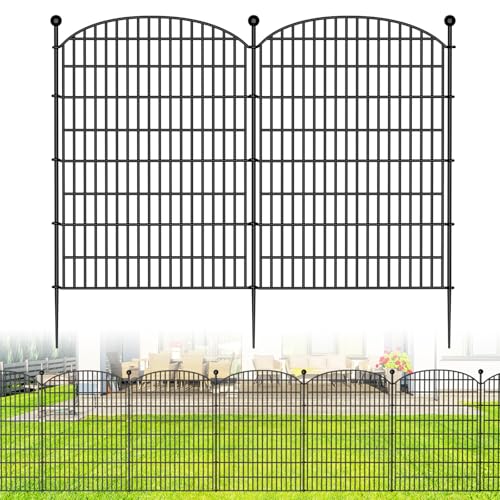 10 Panels No Dig Decorative Garden Fence - 40 in (H) x 23.6 ft (L), Dog Fence Outdoor for Yard,Rustproof Metal Animal Barrier Ground Stakes Fencing for Garden, Patio, Flower Bed