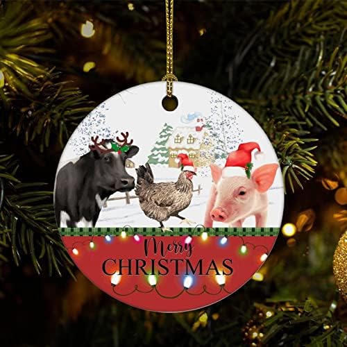 Cheyan Funny Merry Christmas Cute Farm Animals Christmas Ceramic Ornament Home Decorations Christmas Pendants Christmas Tree Hanging Ornament, Christmas Theme