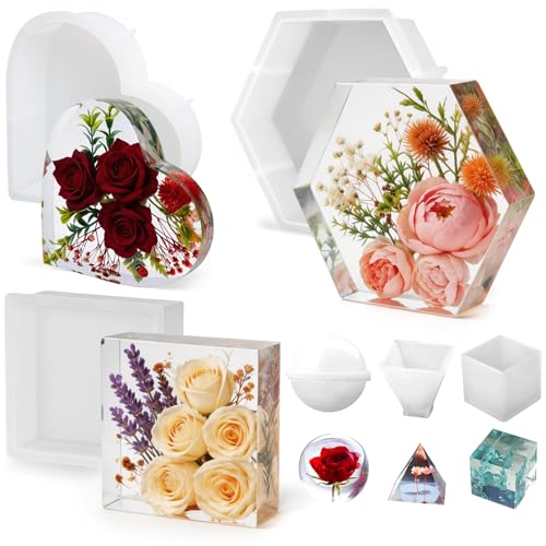YOILES 3PCS Resin Molds Silicone,Epoxy Resin Casting Craft Mold for Flower Preservation Bookends DIY...