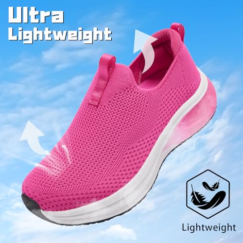 Women's Wide Non-Slip Walking Shoes Lightweight Breathable Sock Sneakers Casual Athletic Tennis Shoes Comfortable Slip On Shoes 10 Rose2