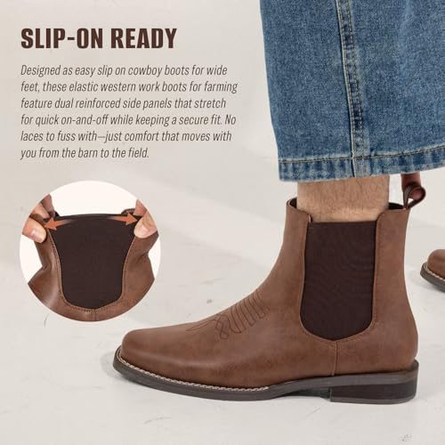 Image of J's.o.l.e Western Cowboy Boots for Men Square Toe Stylish Ankle Chelsea Boots