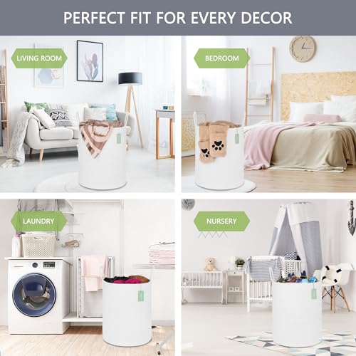 Image of Large Cotton Rope Laundry Hamper for Girls Boys Kids 65L, White